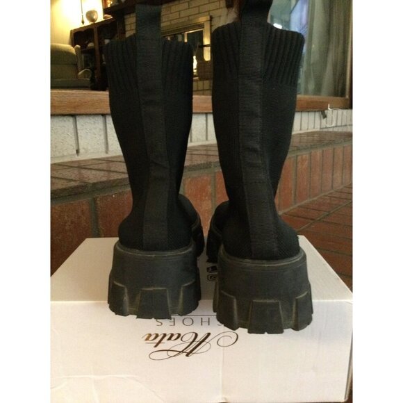 Womens Sock Boots Ladies Chunky Sole Chelsea Black Ankle Booties Size 6 - Picture 3 of 6